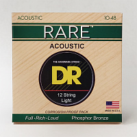 DR RPL-10/12 струны для 12-струнной акустической гитары, калибр 10/10-48/28, серия RARE™, обмотка фосфористая бронза, покрытия нет