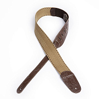 PLANET WAVES 50CTDX01 ремень для гитары, комбинированный, хлопок-кожа 2" (50,8 мм), цвет охра с контрастной коричневой строчкой, коричневая кожа с тиснением
