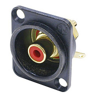 Neutrik NF2D-B-2 панельный разъем RCA гнездо, тип-D, черный корпус, под пайку провода, красный изолятор
