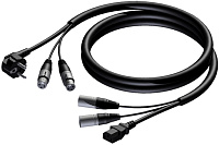 Procab CAB405/10 Кабель SCHUKO (вилка), 2х XLR 3 pin (розетка) EURO (розетка), 2х XLR 3 pin (вилка), 10 м