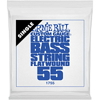 ERNIE BALL 1755 одиночная струна для бас-гитары. Сталь, Flat Wound, калибр .055