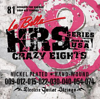 LA BELLA HRS-81  струны для 8-струнной электрогитары (009-012-015-022-030-040-054-074), сталь, обм. никель, Hard Rockin' Steel