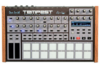 Dave Smith Tempest Аналоговый синтезатор ударных, 6-ти голосный синтез, 2 аналоговых и 2 цифровых осциллятора, аналоговый low-pass фильтр, дополнительный high-pass фильтр, аналоговый VCA с обратной связью, 5 огибающих, 2 LFO, ориентированная на выступлени