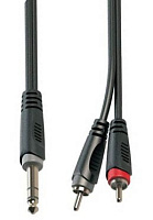 ROXTONE RAYC110/2 Аудиокабель, D:4x8 мм, 2x1x0.14 кв.мм, экранирование 90%, 6.3 мм Stereo Jack  2 x RCA, длина 2 метра