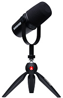 SHURE MV7-K-BNDL премиальный комплект для записи подкастов. Подключение XLR и USB, штатив в комплекте