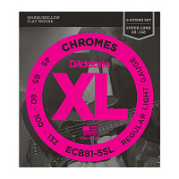 D'ADDARIO ECB81-5SL, Light, 45-132, Super Long Scale струны для 5-струнной бас-гитары, 45-132, хром, плоская оплетка, Light, Super Long Scale