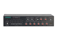 DSPPA MP-6912 Микшер-усилитель для дискуссионной системы 120 Вт/100 В, 6 микр./4 AUX входа, 1 выход. 7 полос эквализации. Регулировка громкости каждого канала