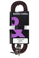 STANDS & CABLES GC-056-3 кабель распаянный инструментальный в тканевой оплетке Jack-Jack угловой, 3 м.