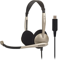 KOSS CS-100 USB USB-гарнитура, частотный диапазон 30\16 Гц, импеданс 32 Ом, чувствительность 91 дБ, миниразъем, шнур 2,4 м, USB подключение к ПК