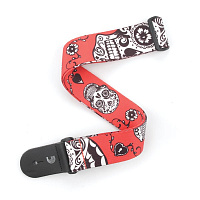PLANET WAVES P20W1414 гитарный ремень без наплечника, текстиль, 50мм, красный, рисунок "Сахарные головы"