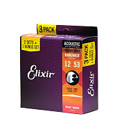 Elixir 16545  Струны Phosphor Bronze Acoustic NANOWEB  Light (.012-.053), 3 комплекта
