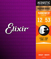 Elixir 16052 NanoWeb  струны для акустической гитары 12-53 фосфор/бронза