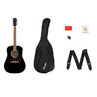 FENDER FA-115 Dread Pack Black комплект: акустическая гитара, чехол, ремень и набор медиаторов
