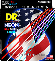 DR NUSAA-11 струны для акустической гитары, калибр 11-50, серия HI-DEF NEON™, обмотка фосфористая бронза, покрытие люминесцентное
